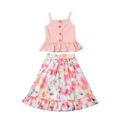 

Lovely Girl Baby Kids Summer Clothes Outfits Strap Tops BlouseFloral Skirt Cute