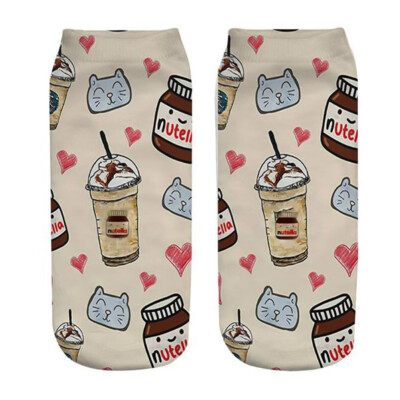 

1Pair Food Cartoon 3D Printing Socks Women Fashion Summer Cotton Low Cut Ankle Short Socks Female Fresh Style