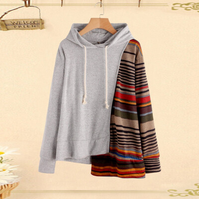 

Tailored Fashion Women Casual Loose Long Sleeve Stripe Print Splice O-Neck Button Tops