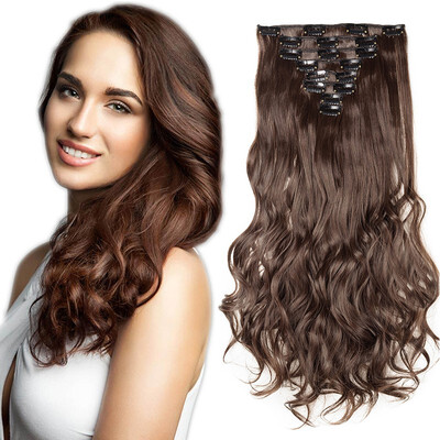 

8 PcsSet Fashion Long Curly Wavy Straight Clip In Hair Extension Sexy Heat Resistant Party Hair Natural Synthetic Hair For Women