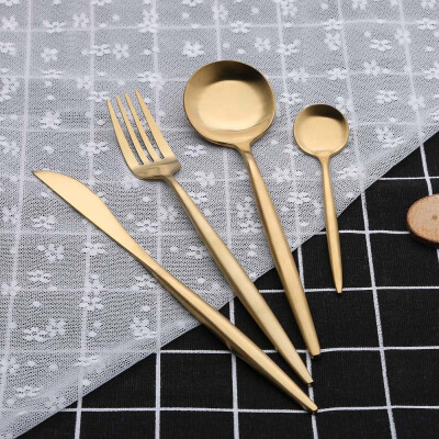 

JPGIF Portugal Style Stainless Flatware Fork Spoon Cutlery Tableware 4 Pcs Sets