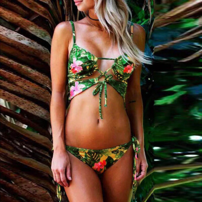 

Roseonmyhand Fashion Women Print Bikini Set Swimwear Padded Bra Bandage Swimsuit Beachwear