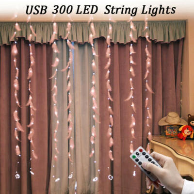 

300LED Party Wedding Curtain Fairy Lights USB String Light Home wRemote Control