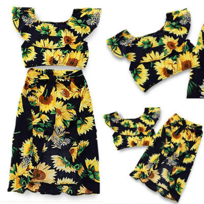 

Toddler Off Shoulder Sunflower Baby Girl Tops Shorts Skirt Summer Outfit Clothes