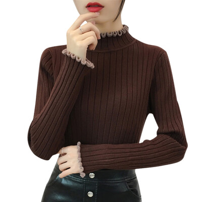 

Autumn Fashion Slim Solid Color Sweaters Ribbed Knitted Pullovers Winter Warm Half Turtleneck Women Sweater Female Jumper