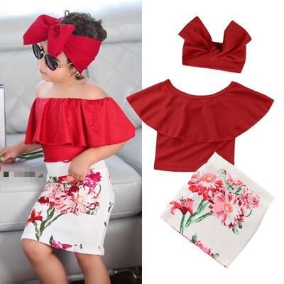 

Girls Summer Off Shoulder Tops Floral Print High Waist Short Skirt Set Outfit hottest 2018 zdandedy