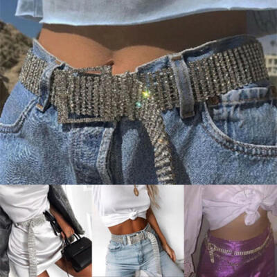 

UK Women Belt Full Rhinestone Waist Chain Inlaid Waistband Shiny Crystal Diamond