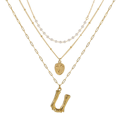 

2019 New Face Coin Beads Alphabet Initial LetterPendant Necklace Female Gold Color Chain Choker Collar Necklaces for Women