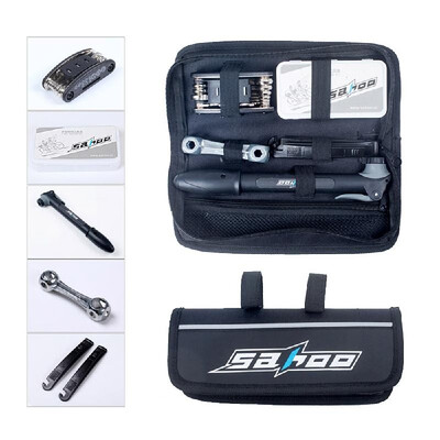 

SAHOO Bicycle Cycling Riding Kit Tyre Repair Kit 16 in 1 Multi-Tool Set Kits With Mini Portable Pump
