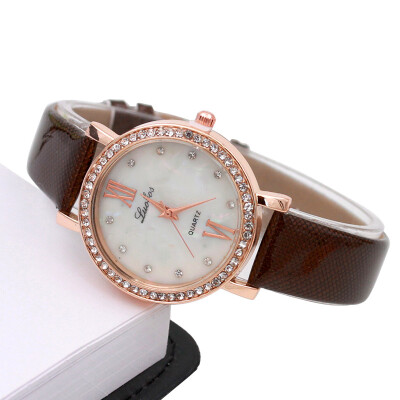 

〖Follure〗Women Quartz Diamond Leather Analog Wrist Simple Watch Round Case Watch