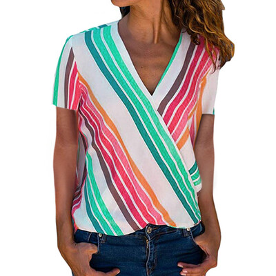 

Starmoon Womens Casual Short Sleeve Color Block Stripe Button T Shirts Tops Blouse