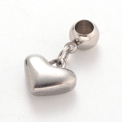 

Heart 304 Stainless Steel European Large Hole Dangle Pendants Stainless Steel Color 22mm Hole 4mm