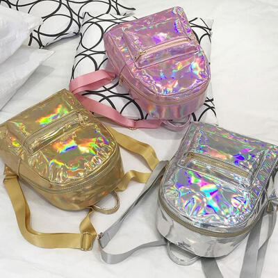 

Fashion Women Hologram Holographic PU Leather Laser Backpack School Bookbag Tote