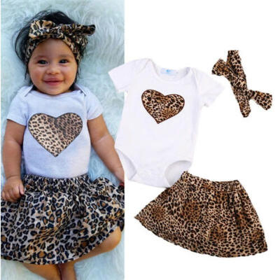 

3Pcs Newborn Baby Girl Summer Tops Romper Leopard Skirt Dress Outfits Clothes