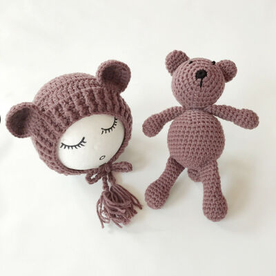 

Newborn Baby Bear Hat Set Girls Boys Photography Crochet Knit Costume