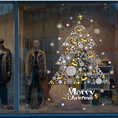 

Gobestart Christmas Shop Window Decoration Wall Removable Stickers Christmas Tree Deer