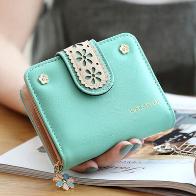 

Simple Square Cute Lady Wallet Folding Hollow Out Short Paragraph Small Wallet Mini Coin Card Holder Purse Handbag