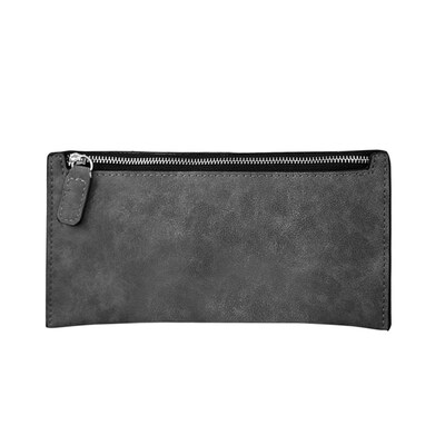 

Fashion Solid Color Matte Faux Leather Zipper Long Women Card Cash Holder Purse