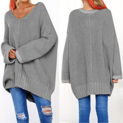 

〖Follure〗Fashion Women Casual Solid Long Sleeve Jumper V-Neck Lazy Loose Sweater Blouse