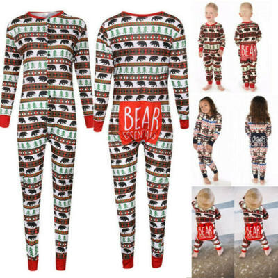 

Christmas Pajamas Family Matching Clothes Mom Dad Kids Sleepwear Outfit Set Bear