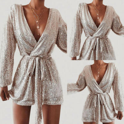 

US Sexy Women Long Sleeve Party Jumpsuit Playsuit Shorts Romper Bodycon Trousers