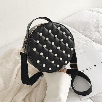 

2019 new casual simple wild small round bag female fashion temperament handbag personality pearl shoulder Messenger bag