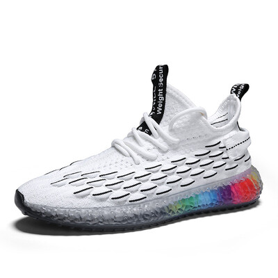 

Mens shoes trend breathable rainbow bottom fish scales flying woven mesh casual sports running shoes