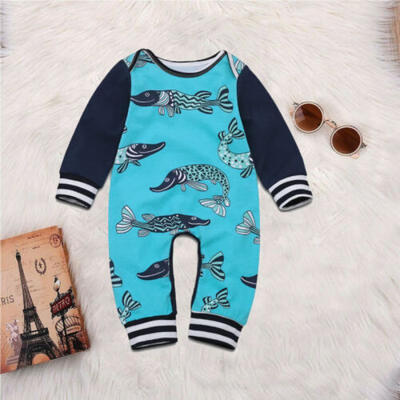 

US Newborn Toddler Baby Boy Autumn Clothes Fish Romper Jumpsuit Playsuit Outfits