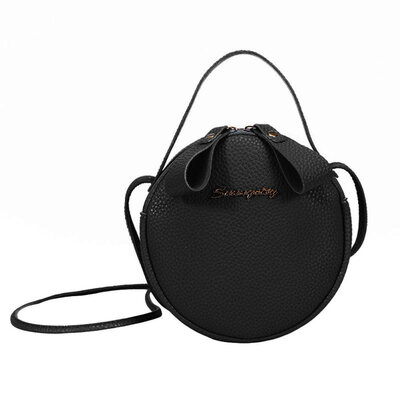 

Solid Color Two-way Zip Faux Leather Women Mini Tote Crossbody Sling Round Bag