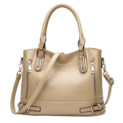 

Fashion Women Solid Color Buckle Faux Leather Zip Tote Crossbody Shoulder Bag