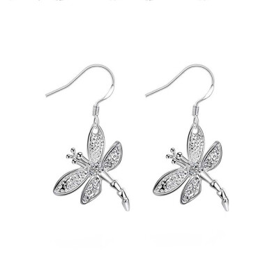 

Dragonfly Shaped Women Girls Earring Silver Plated Dangle Ear Studs Loop Jewelry