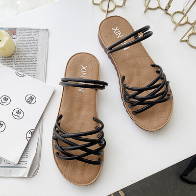

Two shoes sandals sandals summer 2019 new students flat Joker slippers womens shoes
