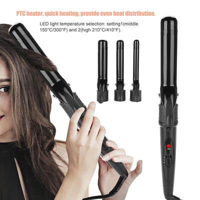 

3 IN 1 Professional Hair Curler Iron Wand Roller With Interchangeable Ceramic Ion Barrels And GloveHair Curler Hair Roller