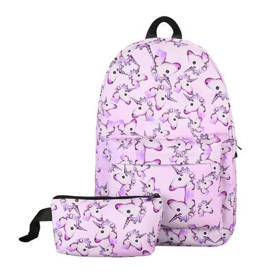 

2pcs Women Canvas Preppy Chic Printed Backpack School Bag Clutch Bag