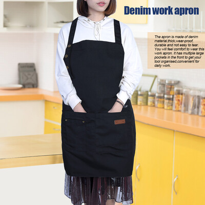 

Greensen Denim Apron Baker Kitchen Restaurant Coffee Work Uniform with Front Large PocketsApron Kitchen Apron