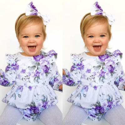 

US 2PCS Newborn Baby Girl Long Sleeve Flower Romper Headband Outfits Clothes