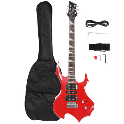 

Glarry Burning Fire Electric Guitar with Accessories for Beginner Red Color Musical Instruments
