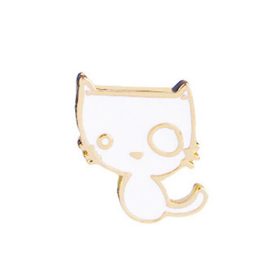 

Cartoon Cute White Cat Small Fish Jewelry Brooches Badge Collar Pins Enamel New