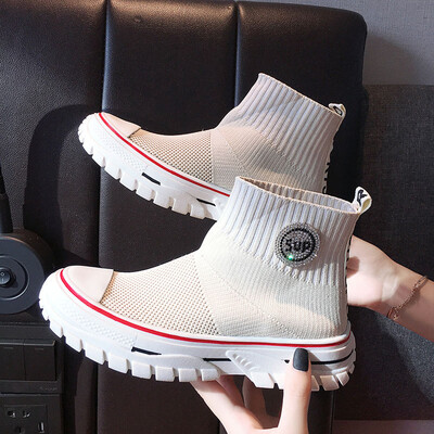 

College Style Socks Shoes Womens Summer&Han Edition Round-Headed Knitted Thick-soled Leisure Shoes