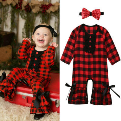 

US Xmas Toddler Baby Girl Romper Bodysuit JumpsuitHeadband Clothes Outfit 0-24M