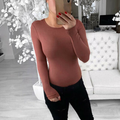 

Women Sexy Bodycon Romper Tops Jumpsuit Bodysuit Stretch Leotard Long Sleeve