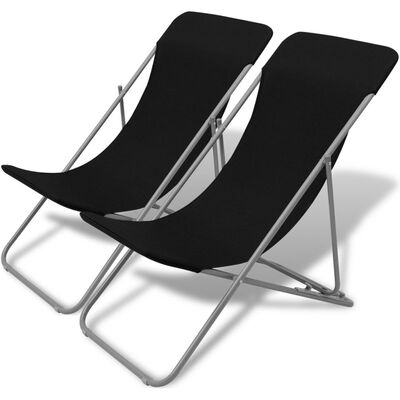 

Folding Beach Chairs 2 pcs Powder-coated Steel Black
