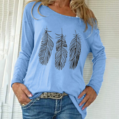 

Roseonmyhand Autumn Womens Loose Fashion Large Recreational Printed Long Sleeve T-shirt