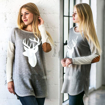 

Nomeni Fashion Women Long Sleeve Deer Printed Shirt Casual Blouse Loose Tops T Shirt