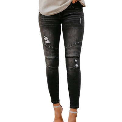

Mid Waist Distressed Jeans Juniors Slim Ripped Skinny Fit Jeans