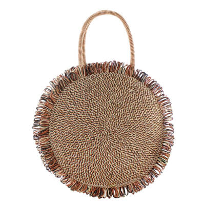 

Round Straw Shoulder Handbags Summer Rattan Women Top-handle Circle Bags