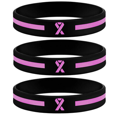 

1pc Breast Cancer Awareness Bracelet Ribbon Rubber Silicone Wristbands For Women Girls Accessories Gifts