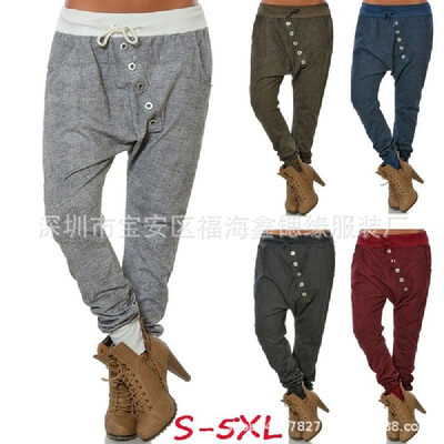

Amazon 2018 Autumn Fashion Aliex loose loose womens casual harem pants 5 color 8 yards trousers Dark