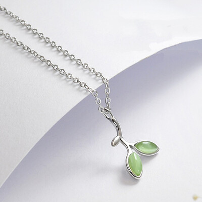 

925 Sterling Silver Green Opal Tree Leaves Buds Necklaces Pendant Bracelet Ring Earrings Jewelry Gifts For Women