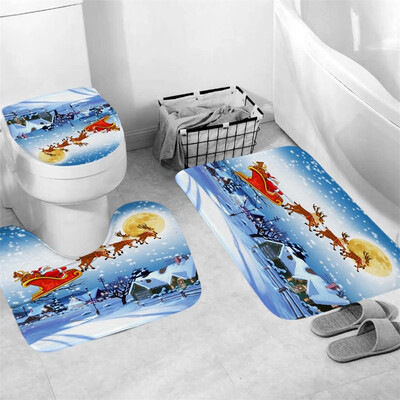 

〖Follure〗3Pcs Christmas shower Curtain Bathroom Anti-slip Carpet Rug Toilet Cover Mat Set